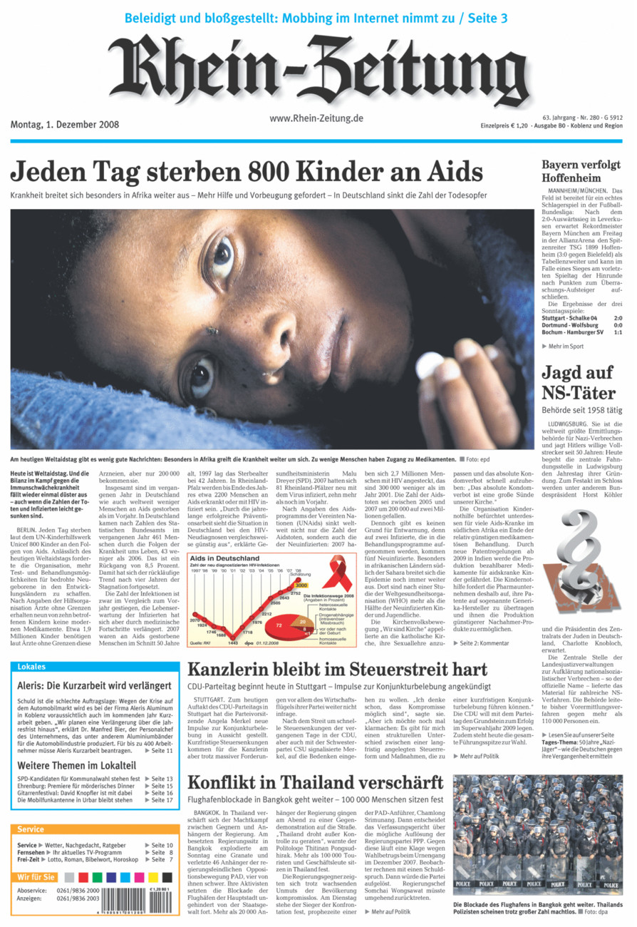 Rhein-Zeitung Koblenz & Region vom Montag, 01.12.2008