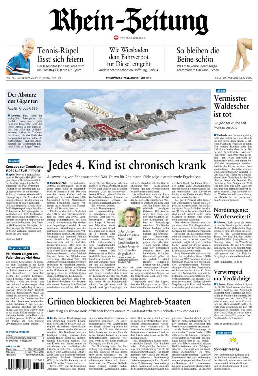 Rhein-Zeitung Koblenz & Region vom Freitag, 15.02.2019