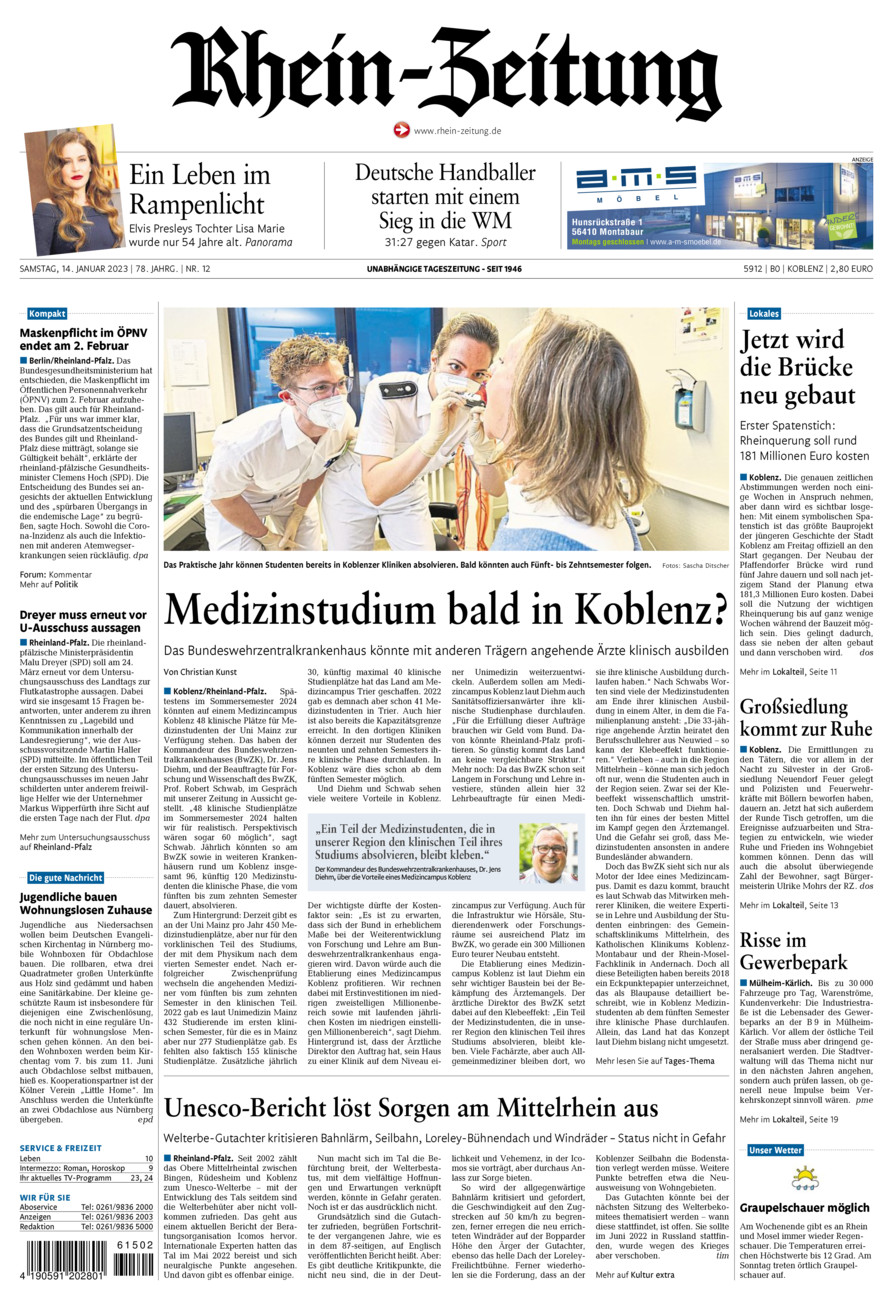 Rhein-Zeitung Koblenz & Region vom Samstag, 14.01.2023