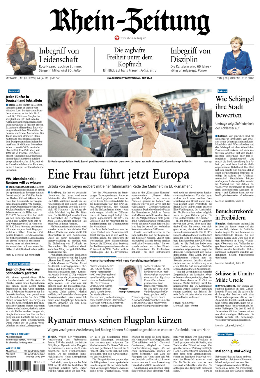 Rhein-Zeitung Koblenz & Region vom Mittwoch, 17.07.2019