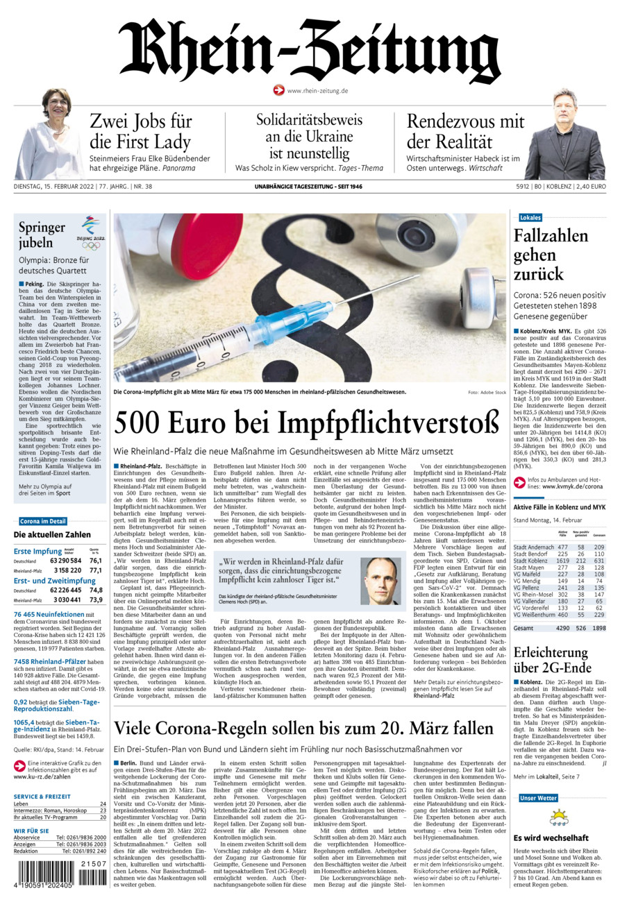 Rhein-Zeitung Koblenz & Region vom Dienstag, 15.02.2022