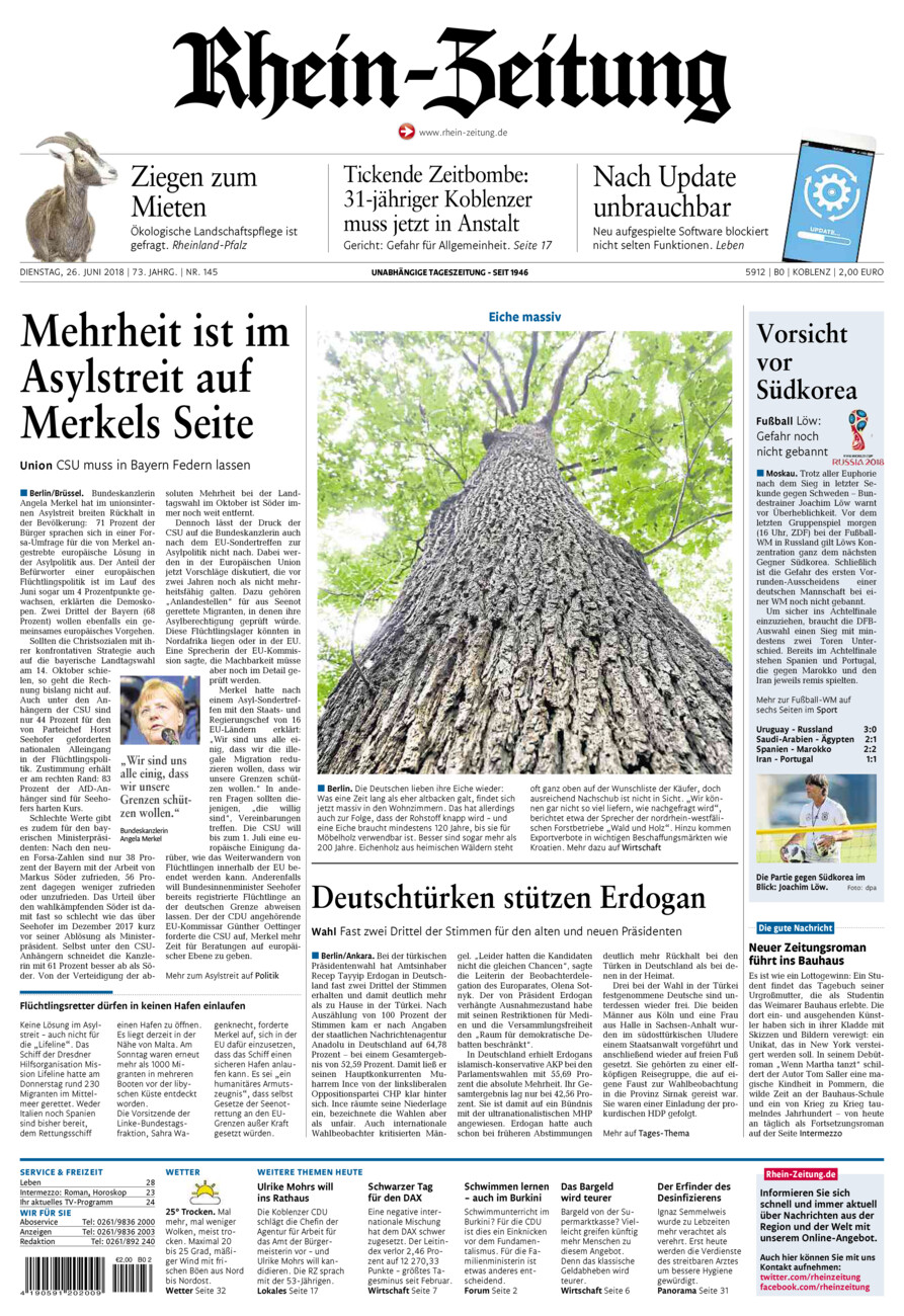 Rhein-Zeitung Koblenz & Region vom Dienstag, 26.06.2018