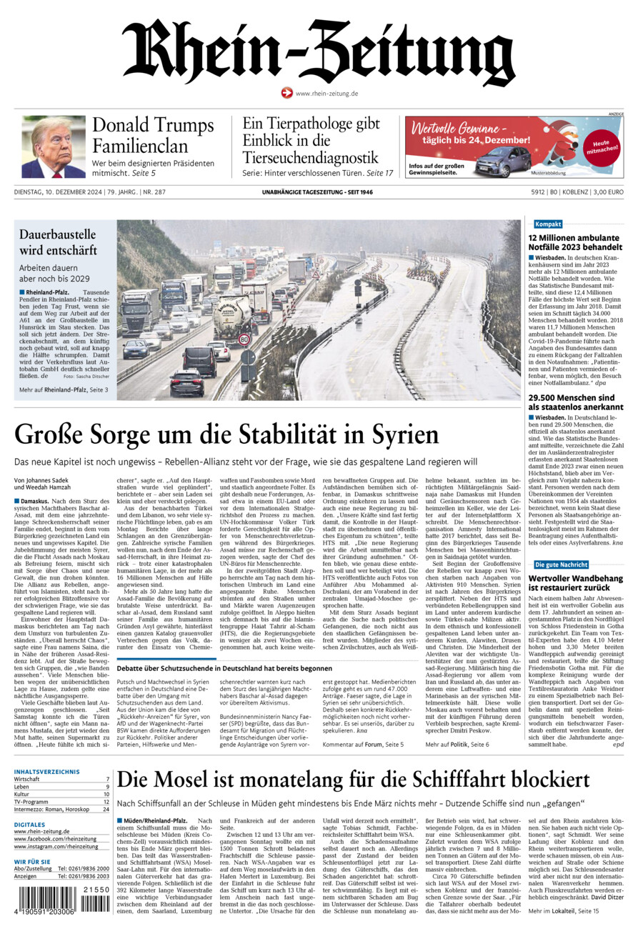 Rhein-Zeitung Koblenz & Region vom Dienstag, 10.12.2024