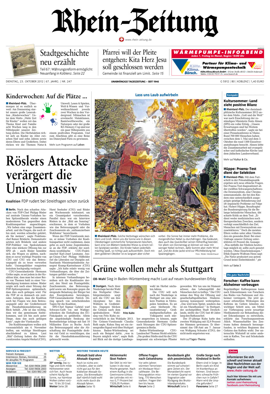 Rhein-Zeitung Koblenz & Region vom Dienstag, 23.10.2012