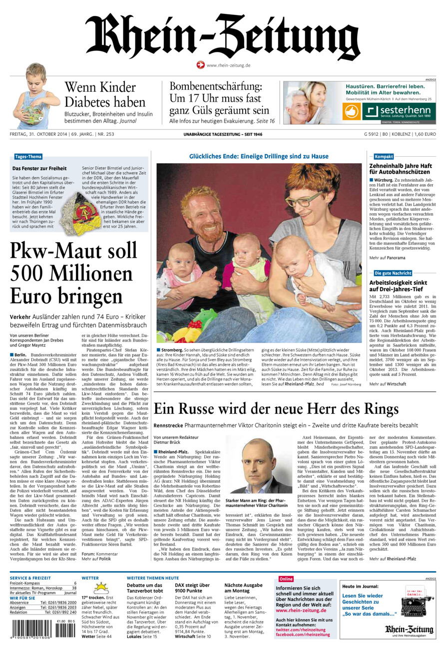 Rhein-Zeitung Koblenz & Region vom Freitag, 31.10.2014