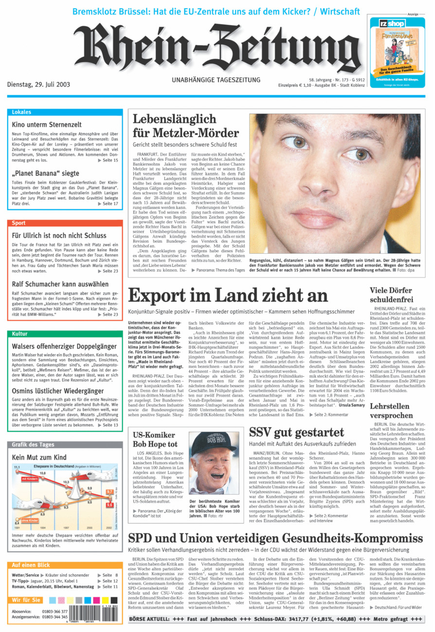 Rhein-Zeitung Koblenz & Region vom Dienstag, 29.07.2003