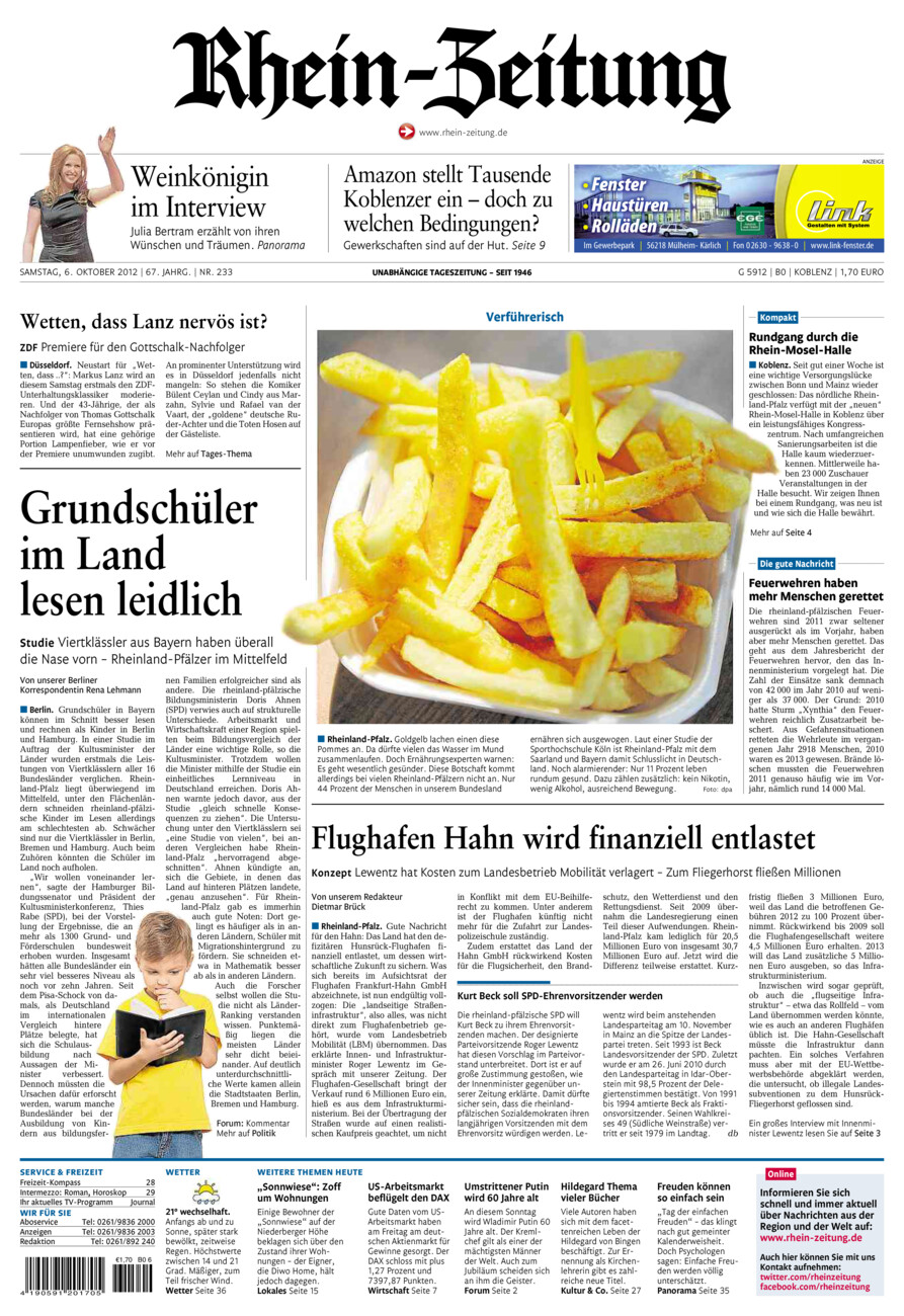 Rhein-Zeitung Koblenz & Region vom Samstag, 06.10.2012