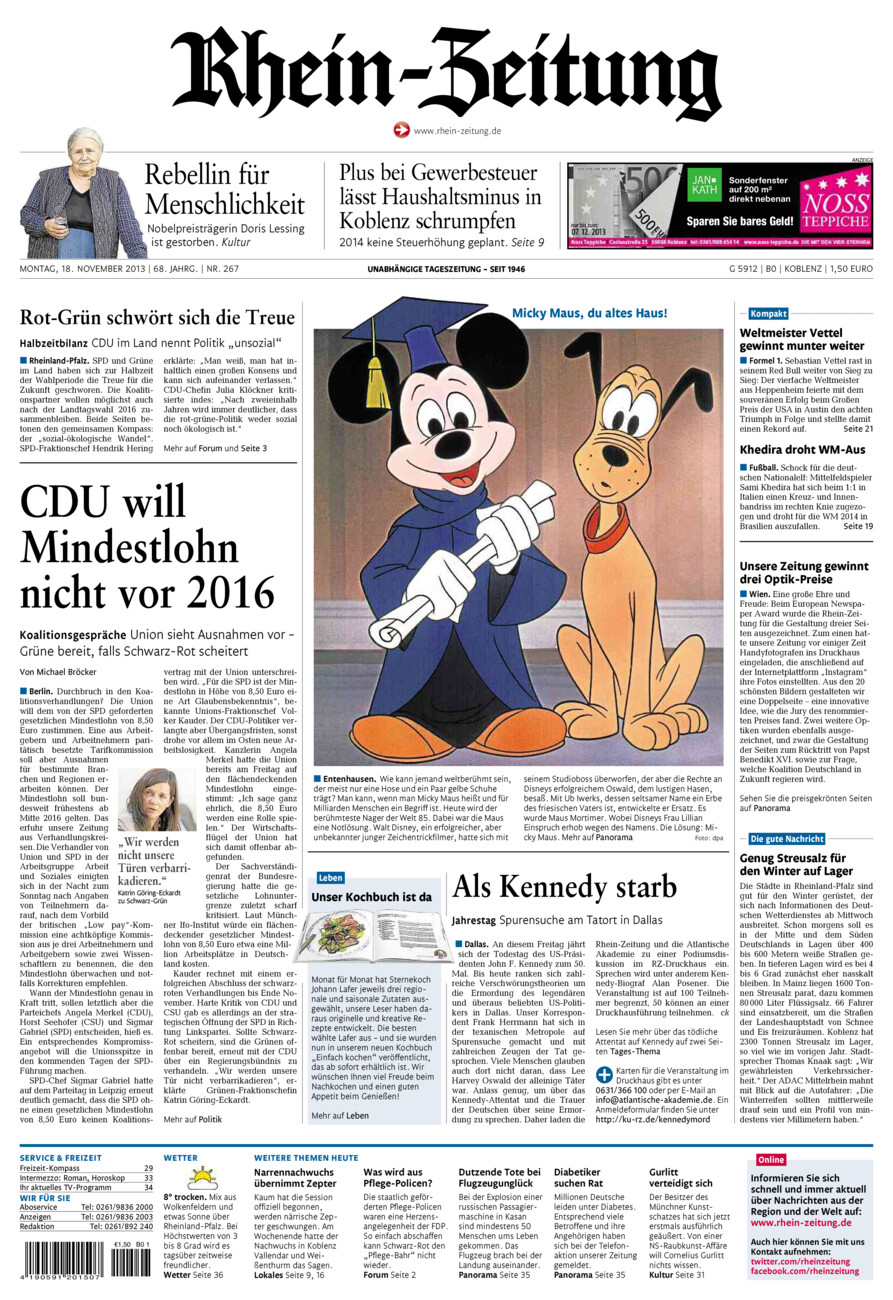 Rhein-Zeitung Koblenz & Region vom Montag, 18.11.2013