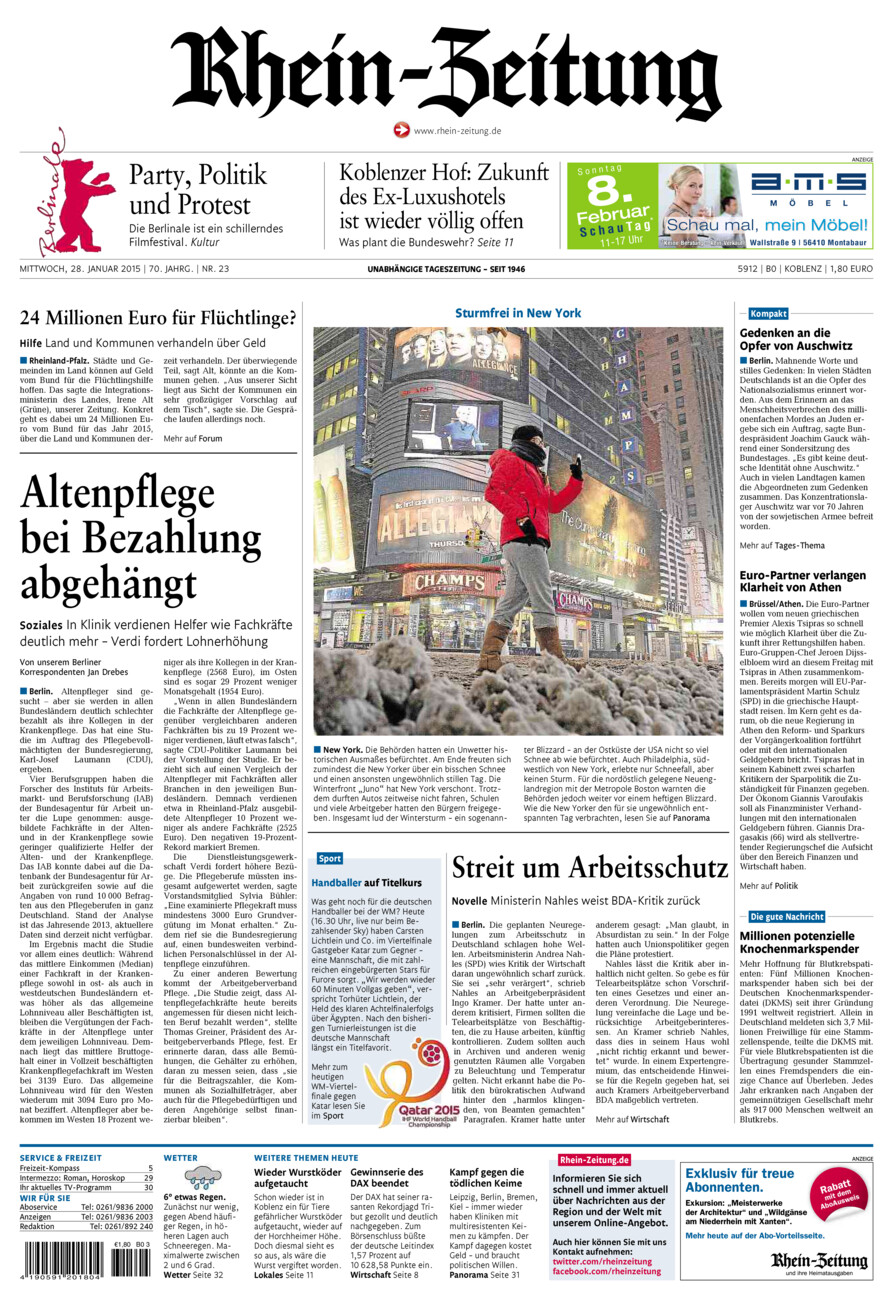 Rhein-Zeitung Koblenz & Region vom Mittwoch, 28.01.2015