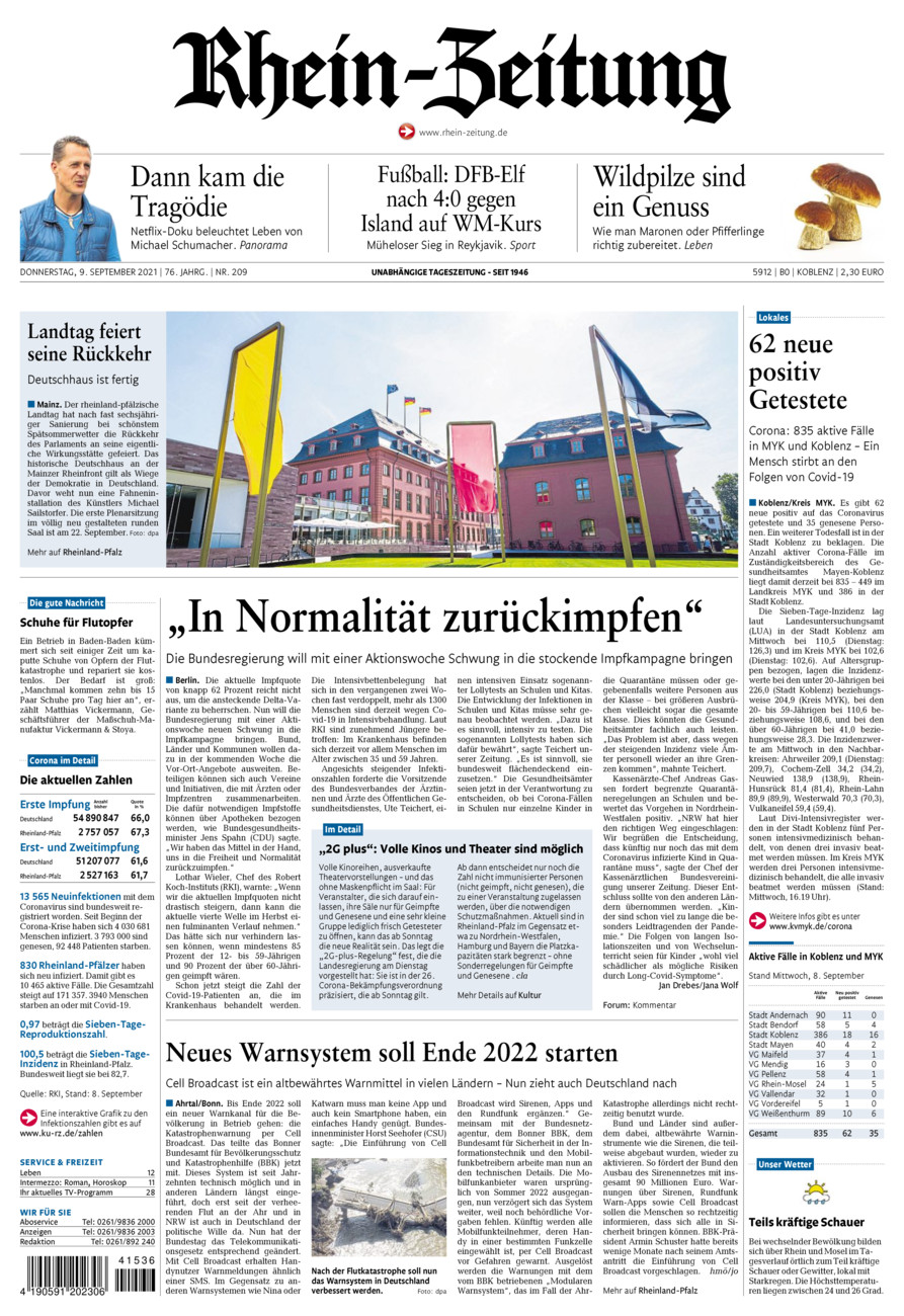 Rhein-Zeitung Koblenz & Region vom Donnerstag, 09.09.2021