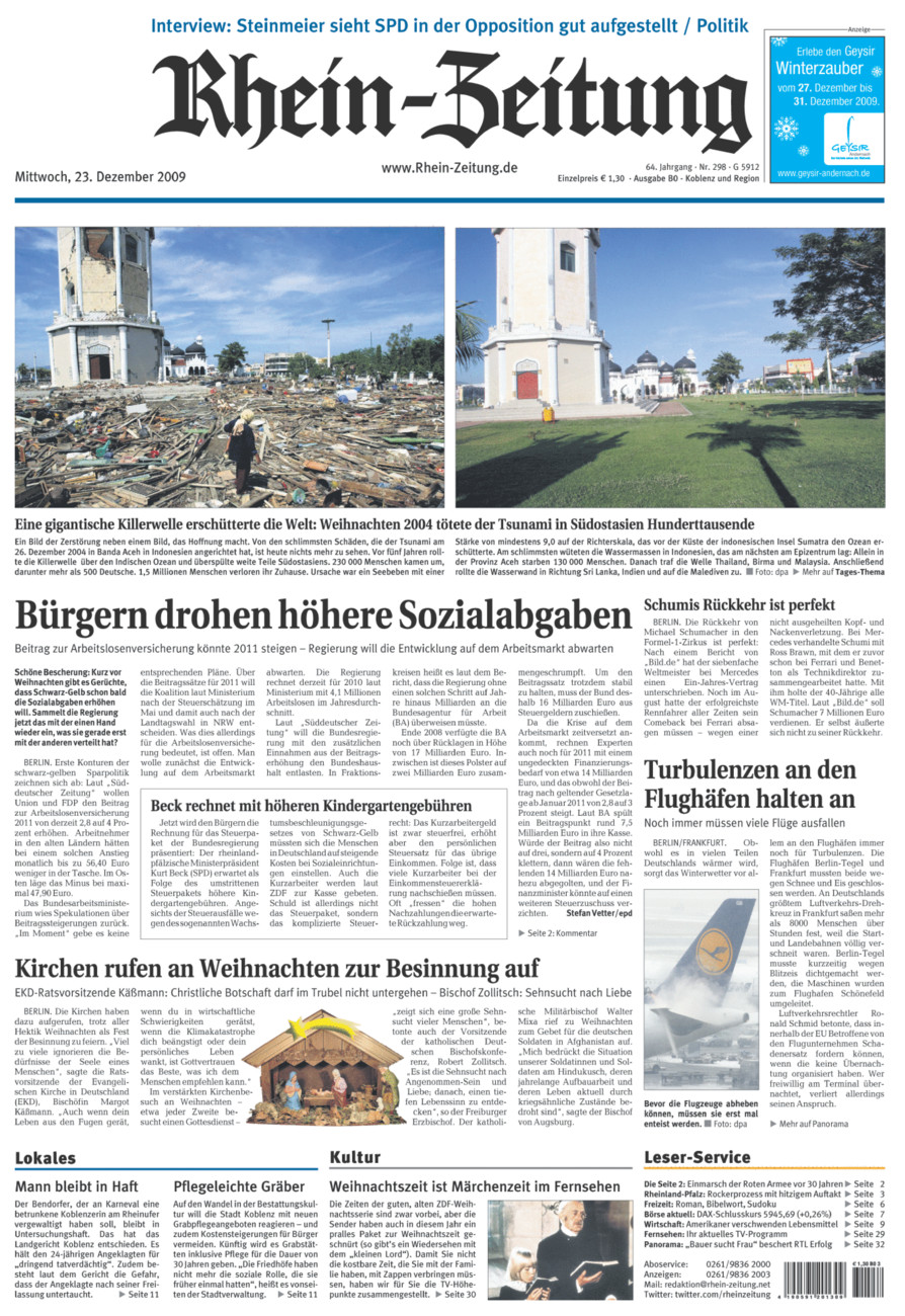 Rhein-Zeitung Koblenz & Region vom Mittwoch, 23.12.2009