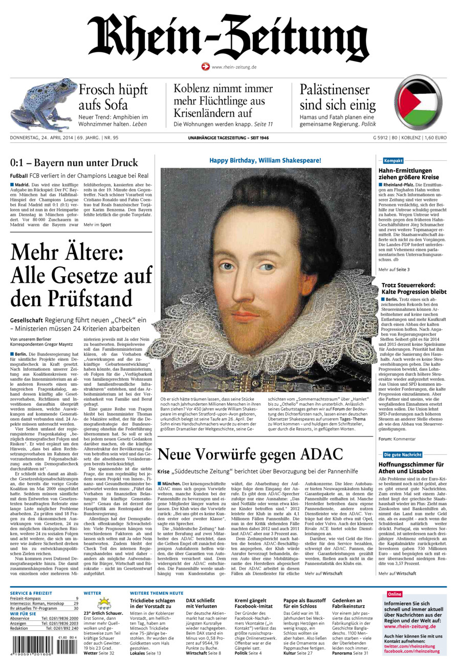 Rhein-Zeitung Koblenz & Region vom Donnerstag, 24.04.2014