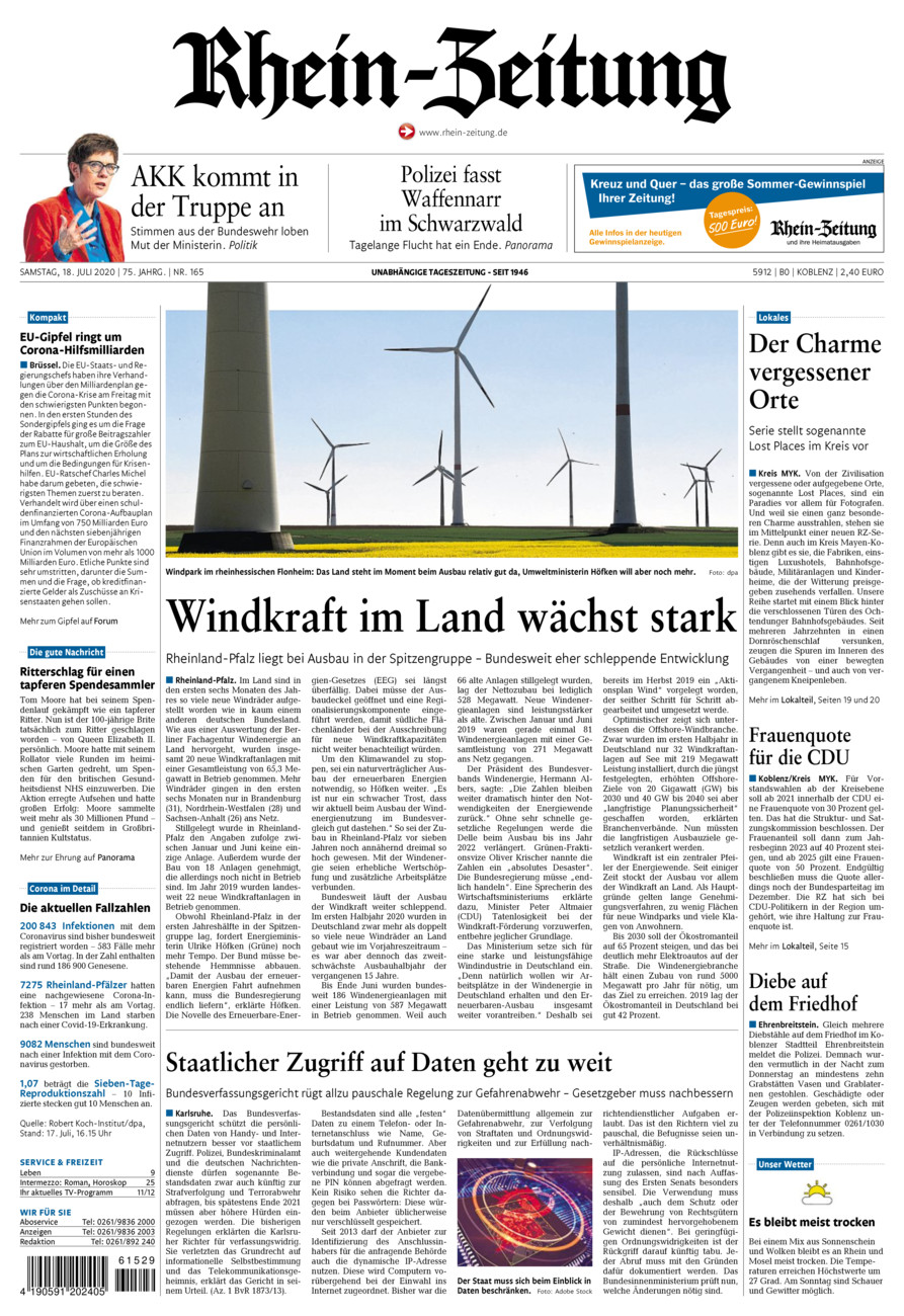 Rhein-Zeitung Koblenz & Region vom Samstag, 18.07.2020