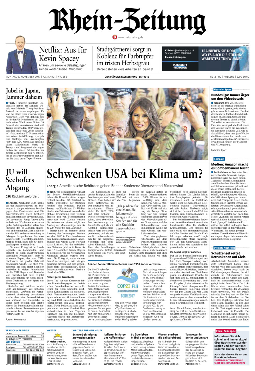 Rhein-Zeitung Koblenz & Region vom Montag, 06.11.2017