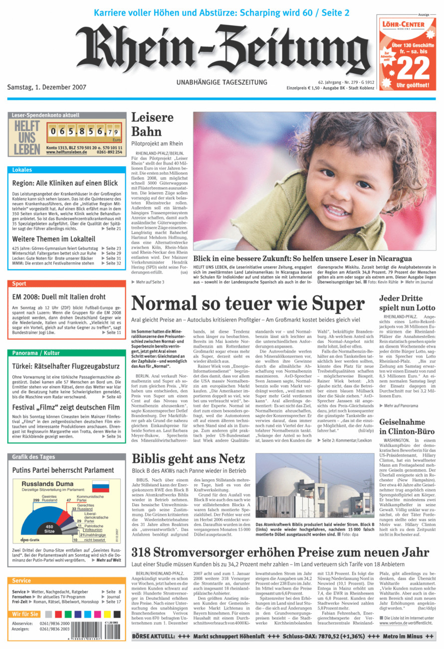 Rhein-Zeitung Koblenz & Region vom Samstag, 01.12.2007