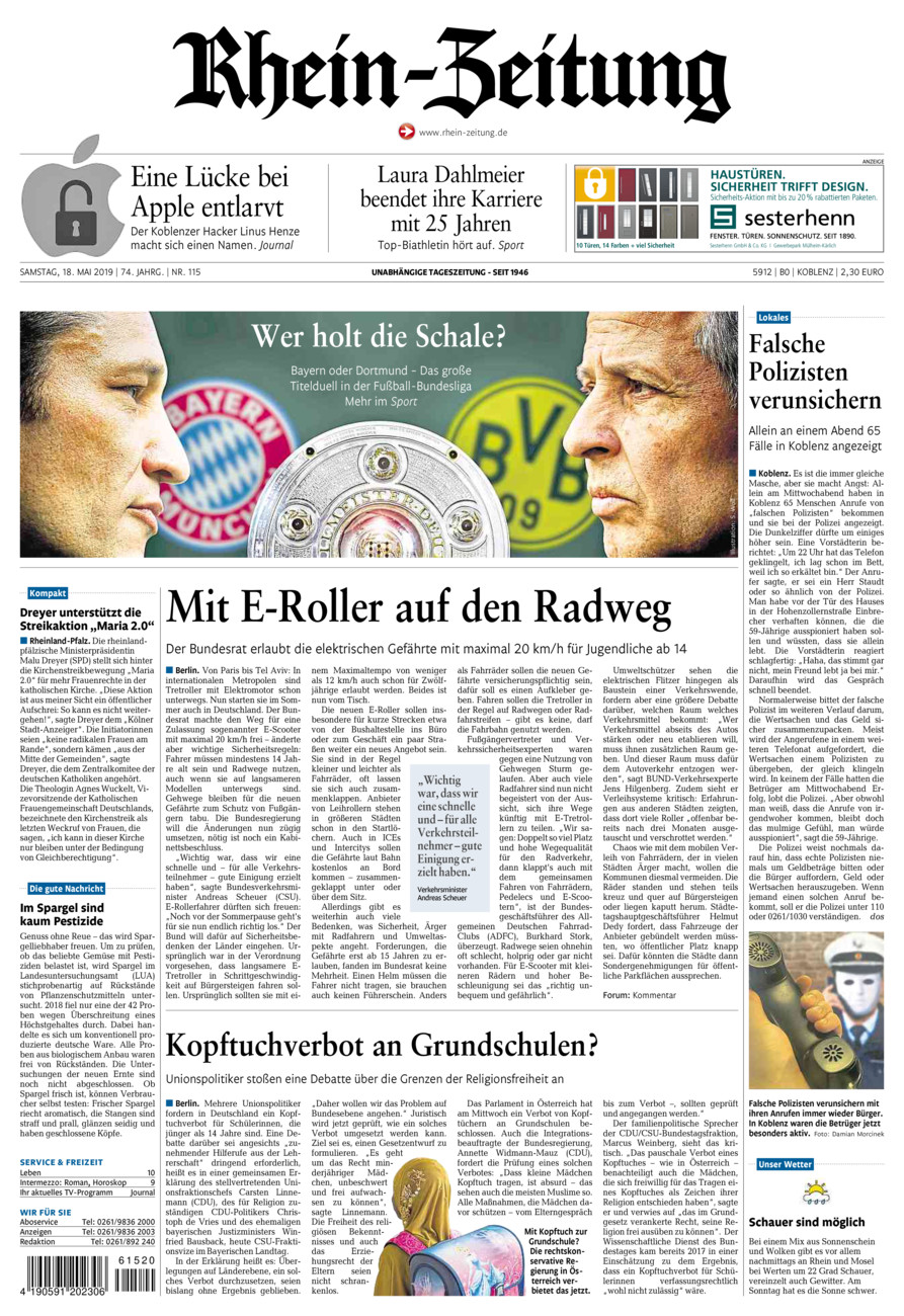 Rhein-Zeitung Koblenz & Region vom Samstag, 18.05.2019