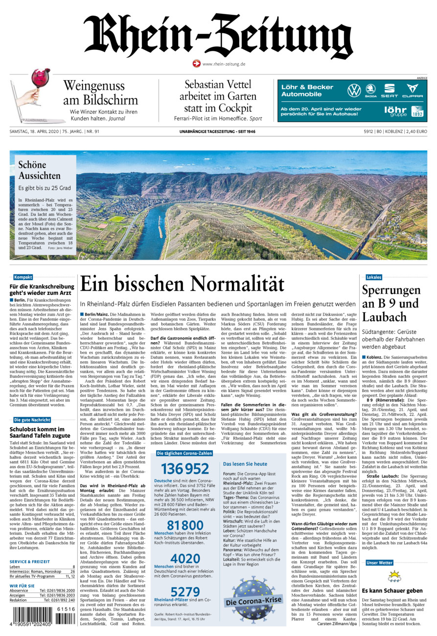 Rhein-Zeitung Koblenz & Region vom Samstag, 18.04.2020