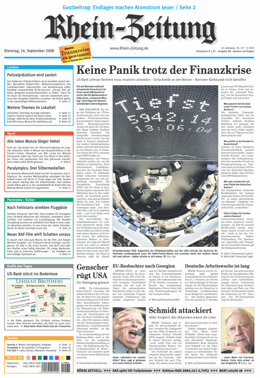 Rhein-Zeitung Koblenz & Region vom Dienstag, 16.09.2008