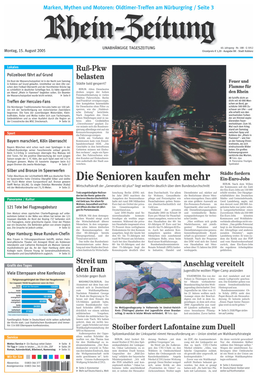 Rhein-Zeitung Koblenz & Region vom Montag, 15.08.2005