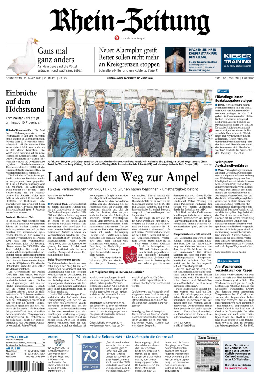 Rhein-Zeitung Koblenz & Region vom Donnerstag, 31.03.2016