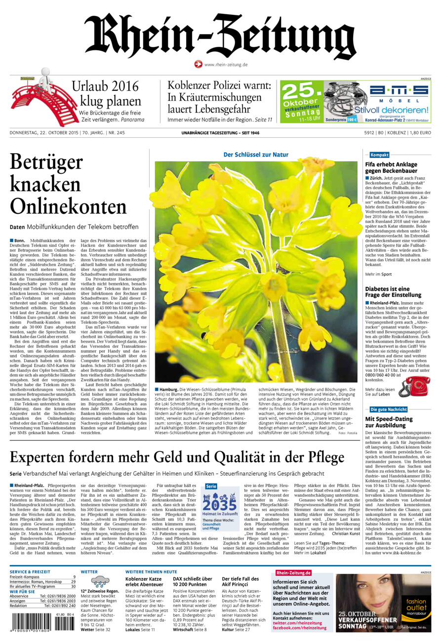 Rhein-Zeitung Koblenz & Region vom Donnerstag, 22.10.2015