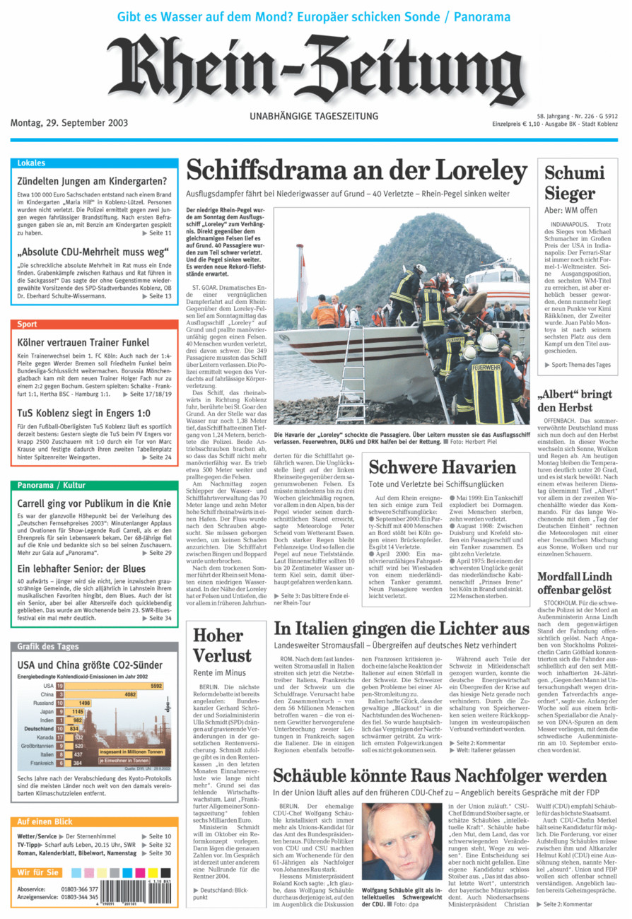 Rhein-Zeitung Koblenz & Region vom Montag, 29.09.2003