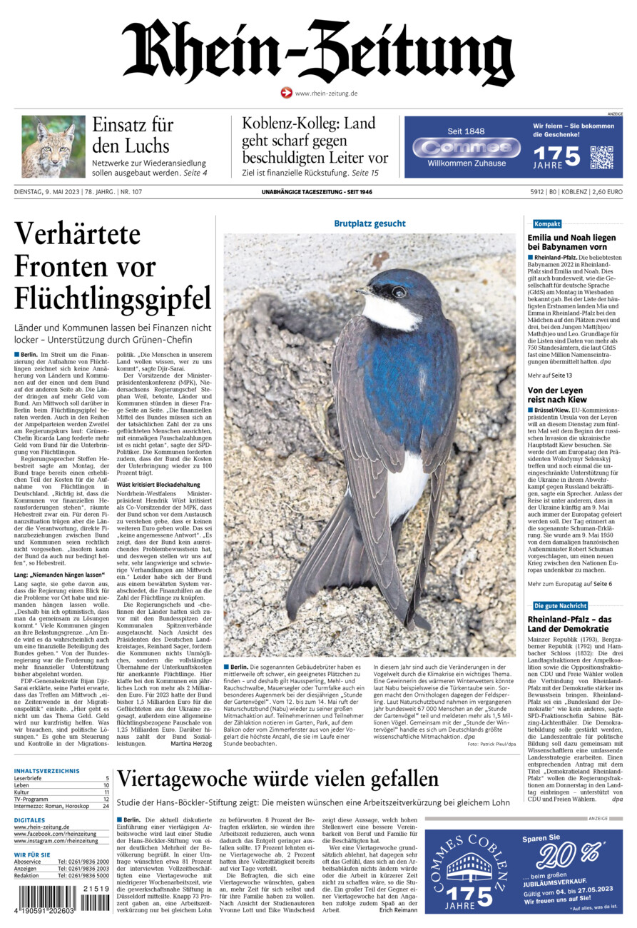Rhein-Zeitung Koblenz & Region vom Dienstag, 09.05.2023