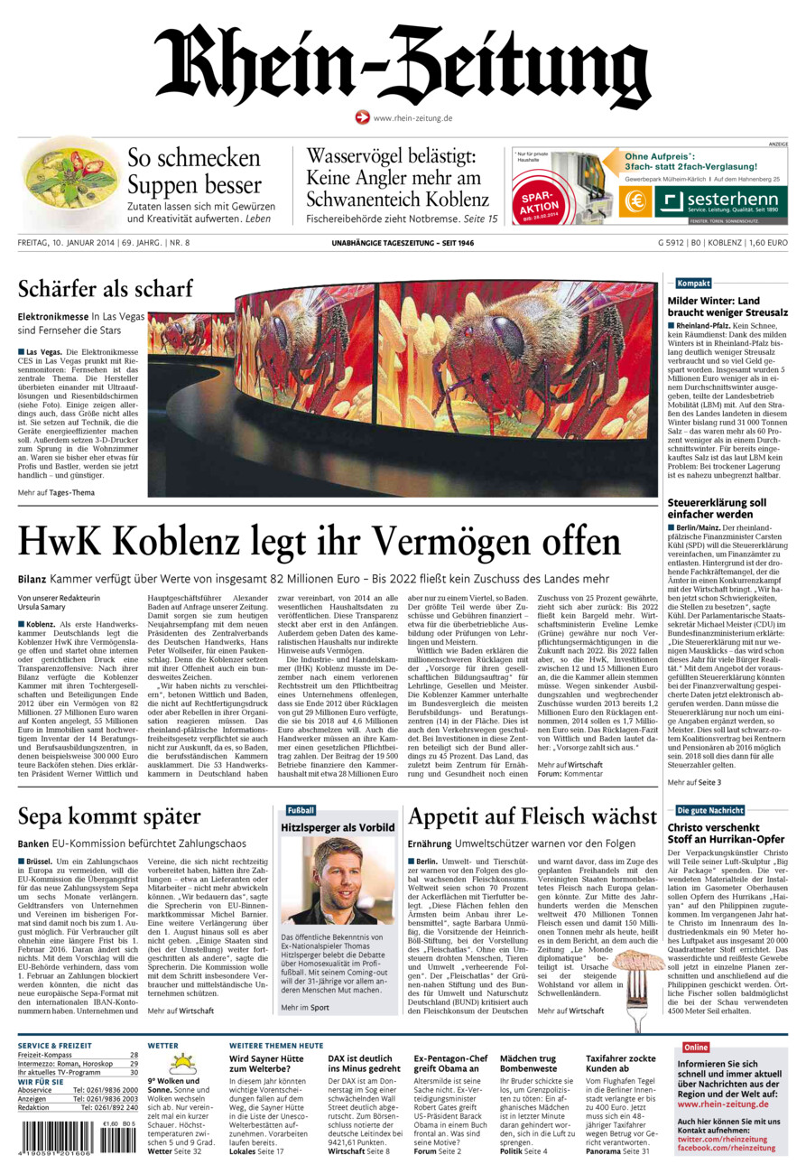Rhein-Zeitung Koblenz & Region vom Freitag, 10.01.2014