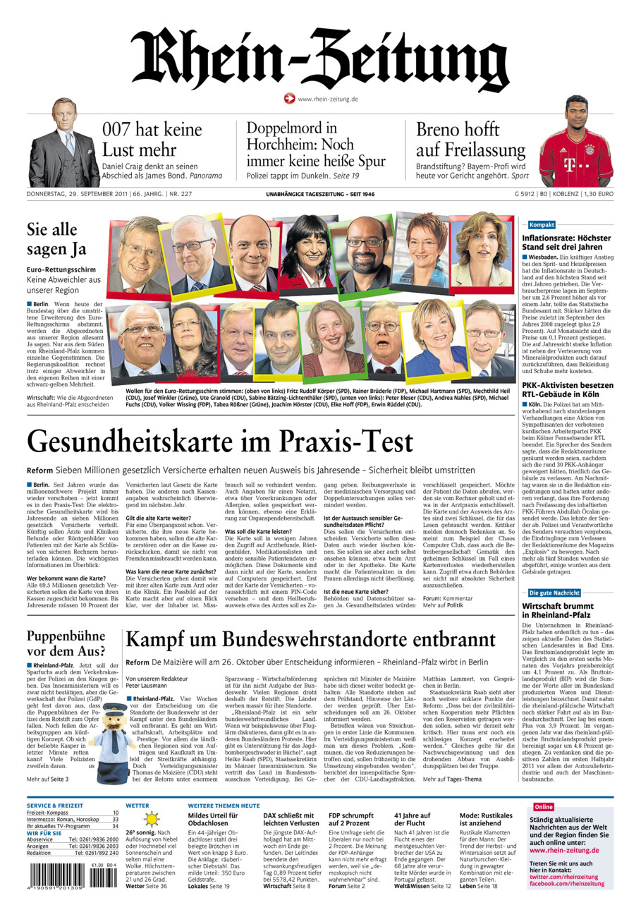 Rhein-Zeitung Koblenz & Region vom Donnerstag, 29.09.2011