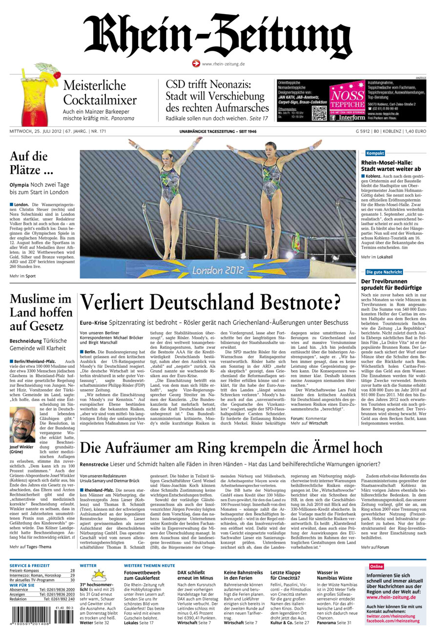 Rhein-Zeitung Koblenz & Region vom Mittwoch, 25.07.2012
