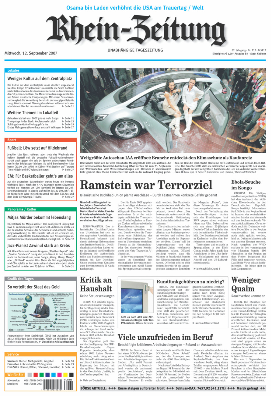Rhein-Zeitung Koblenz & Region vom Mittwoch, 12.09.2007