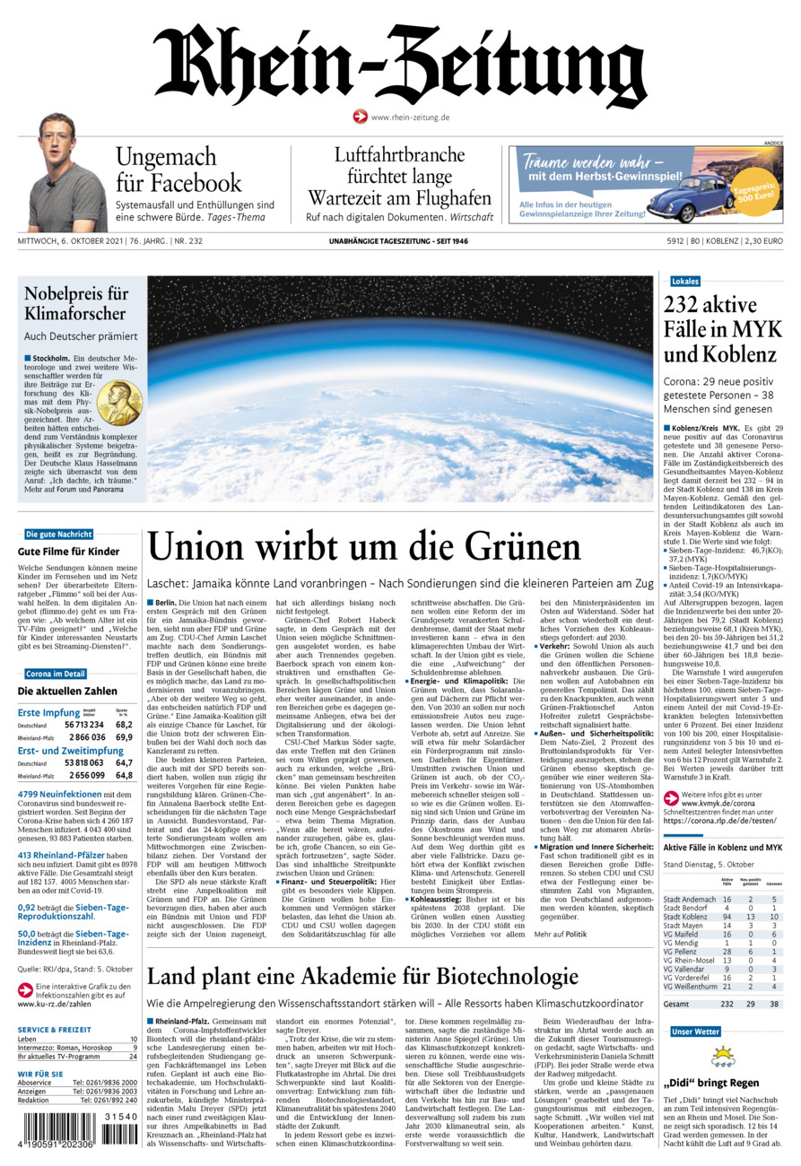 Rhein-Zeitung Koblenz & Region vom Mittwoch, 06.10.2021