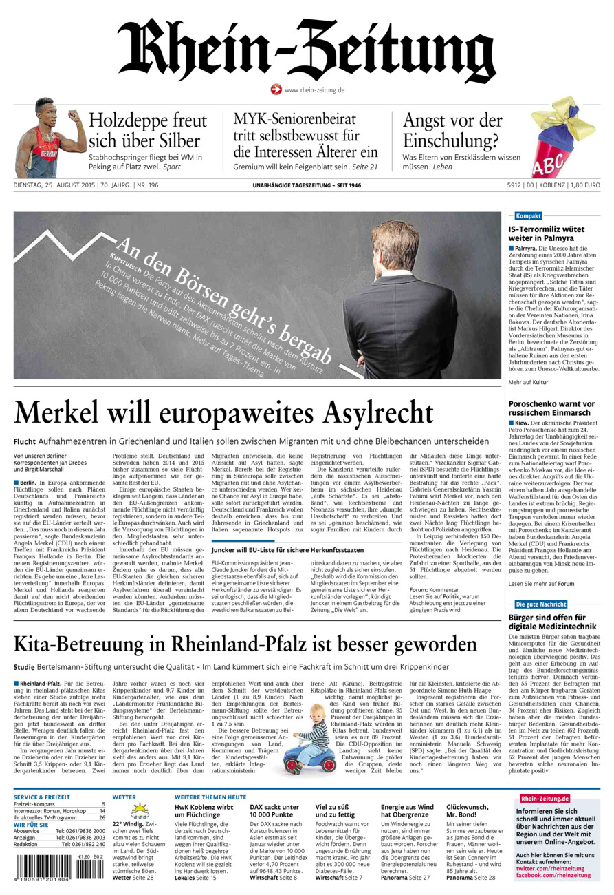 Rhein-Zeitung Koblenz & Region vom Dienstag, 25.08.2015