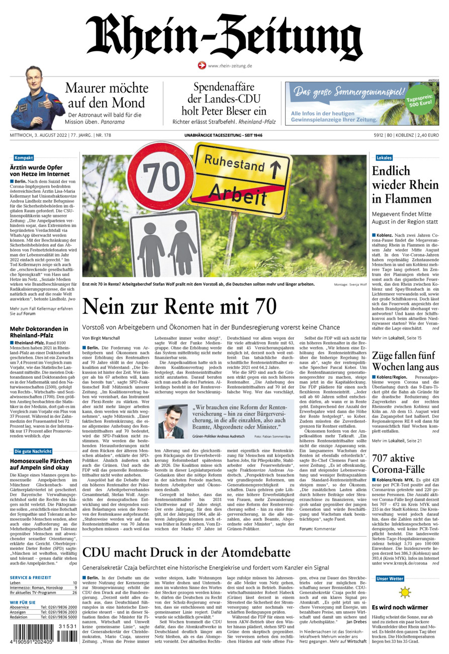 Rhein-Zeitung Koblenz & Region vom Mittwoch, 03.08.2022
