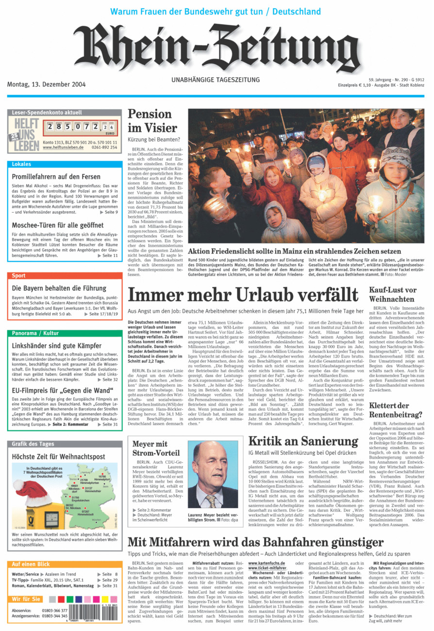 Rhein-Zeitung Koblenz & Region vom Montag, 13.12.2004