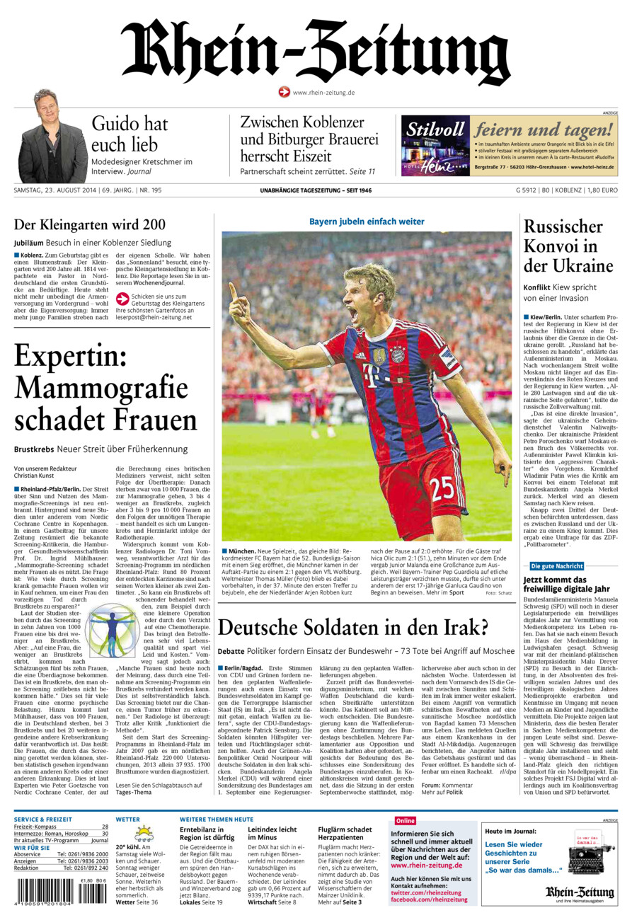 Rhein-Zeitung Koblenz & Region vom Samstag, 23.08.2014