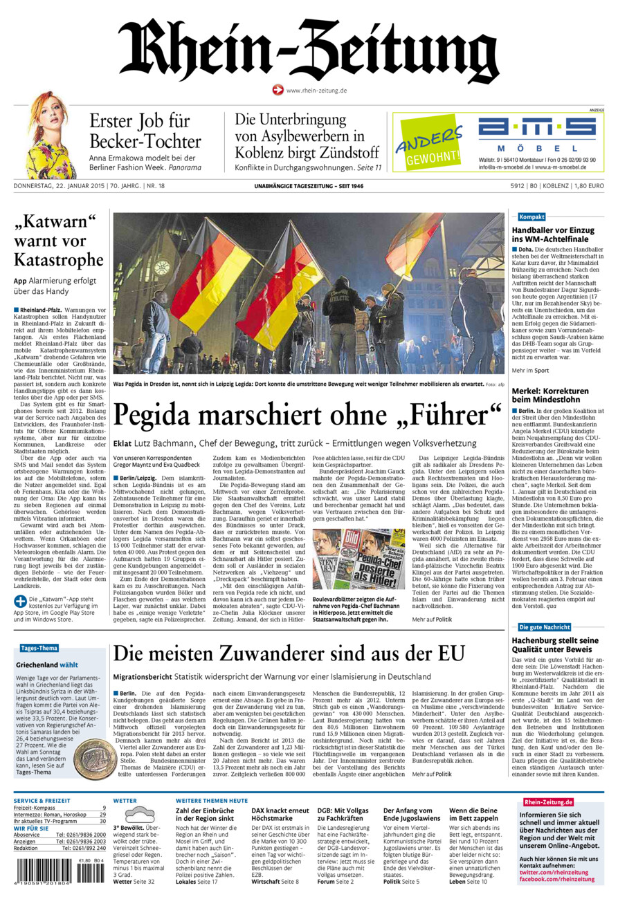 Rhein-Zeitung Koblenz & Region vom Donnerstag, 22.01.2015
