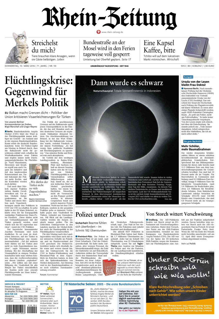 Rhein-Zeitung Koblenz & Region vom Donnerstag, 10.03.2016