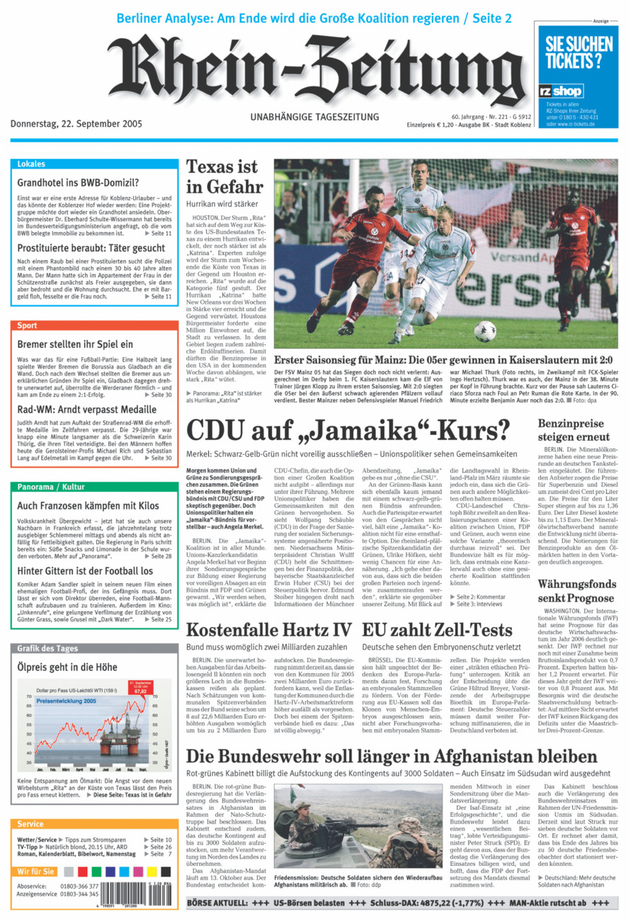 Rhein-Zeitung Koblenz & Region vom Donnerstag, 22.09.2005