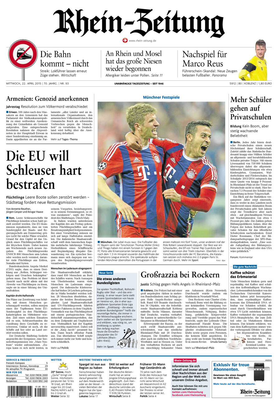 Rhein-Zeitung Koblenz & Region vom Mittwoch, 22.04.2015