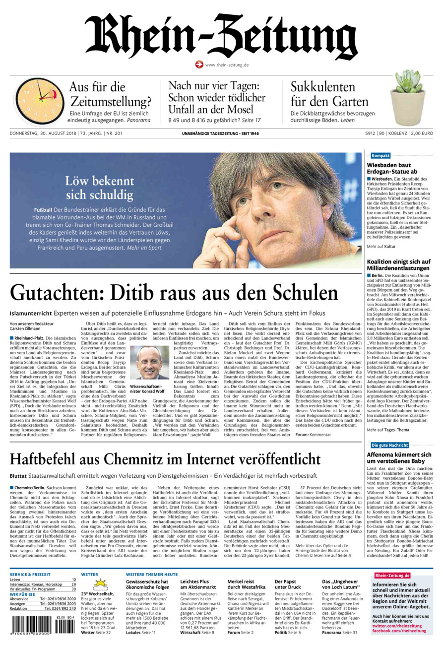 Rhein-Zeitung Koblenz & Region vom Donnerstag, 30.08.2018