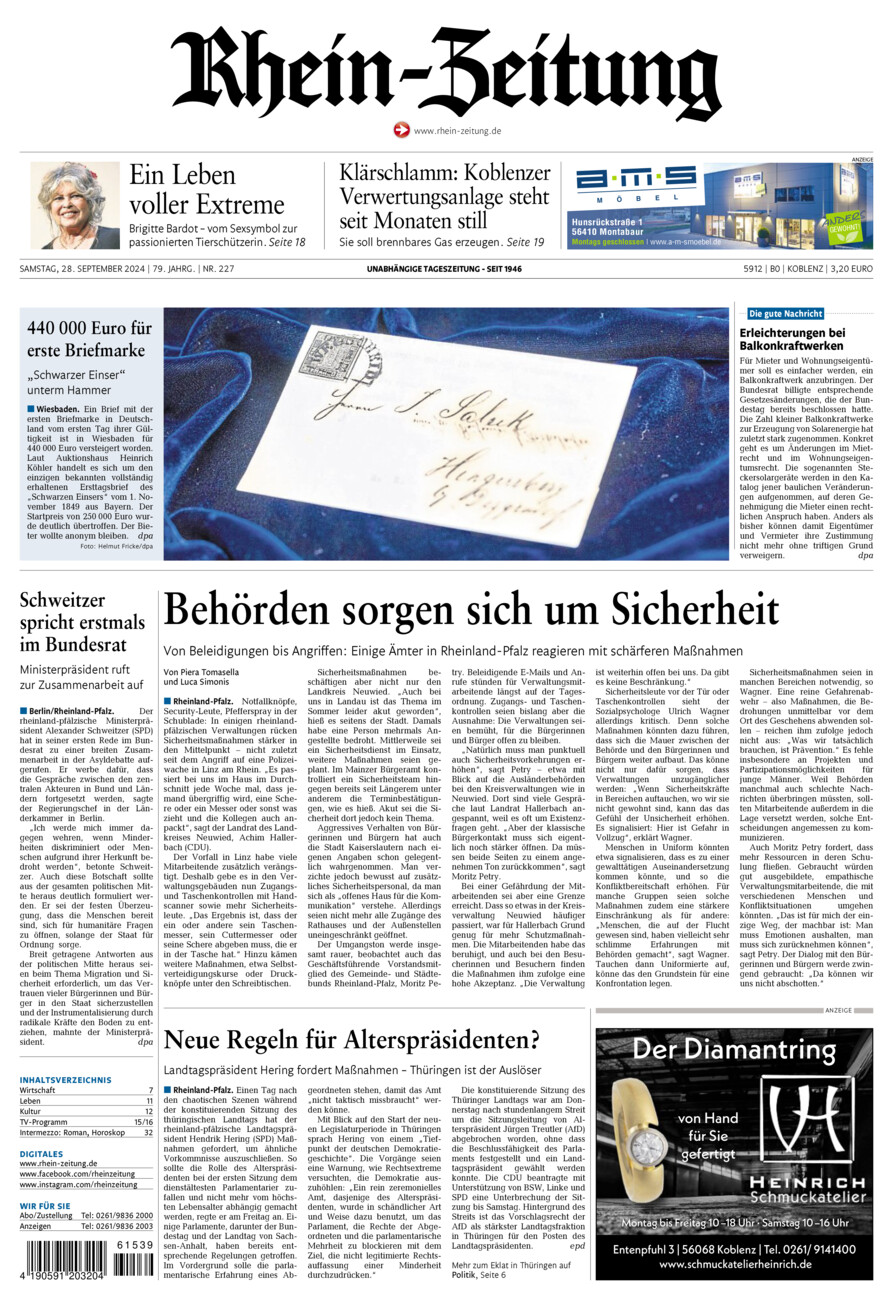 Rhein-Zeitung Koblenz & Region vom Samstag, 28.09.2024