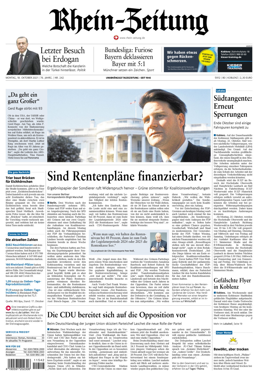 Rhein-Zeitung Koblenz & Region vom Montag, 18.10.2021
