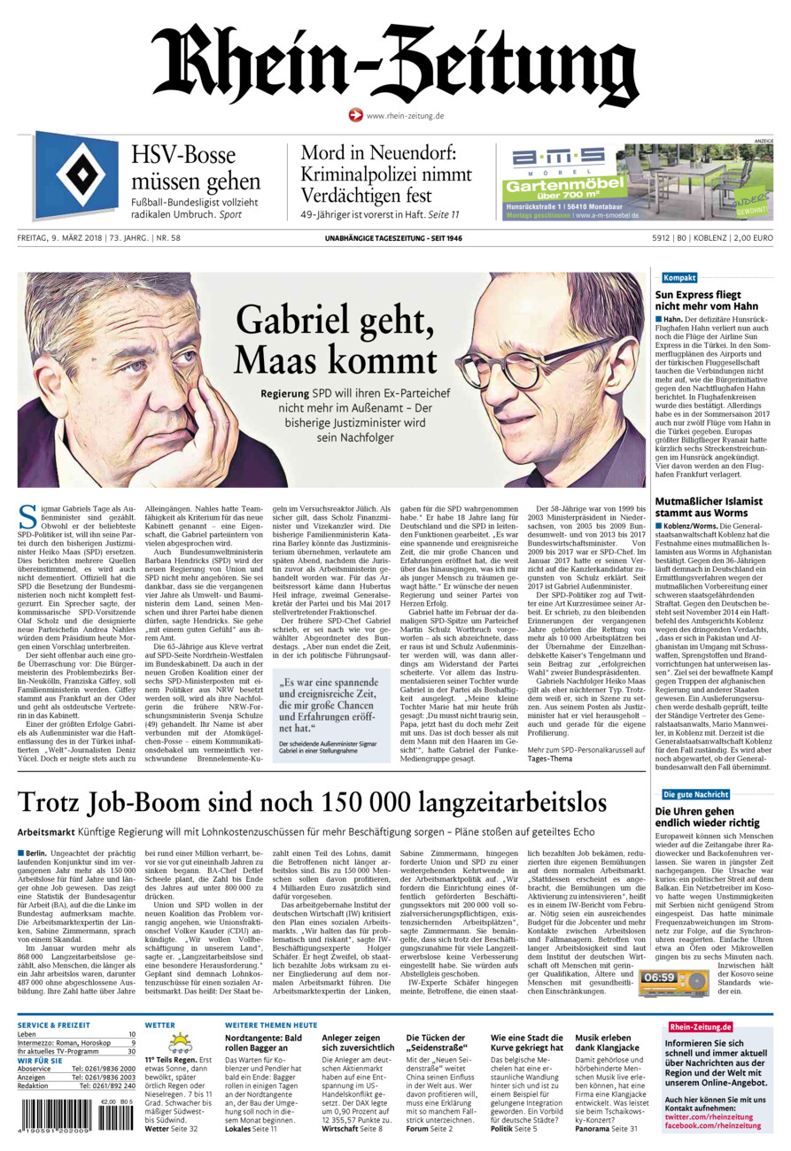 Rhein-Zeitung Koblenz & Region vom Freitag, 09.03.2018