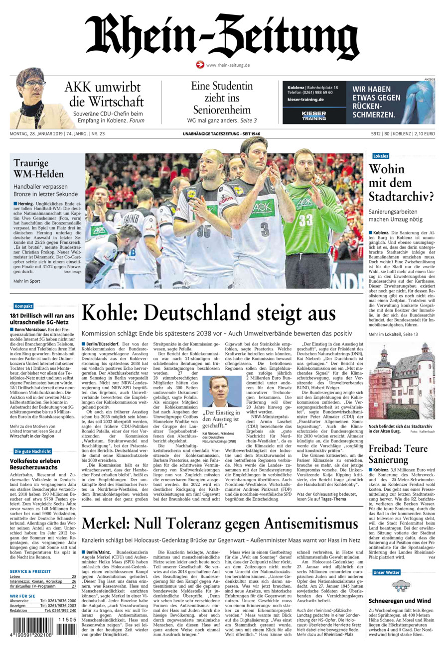 Rhein-Zeitung Koblenz & Region vom Montag, 28.01.2019