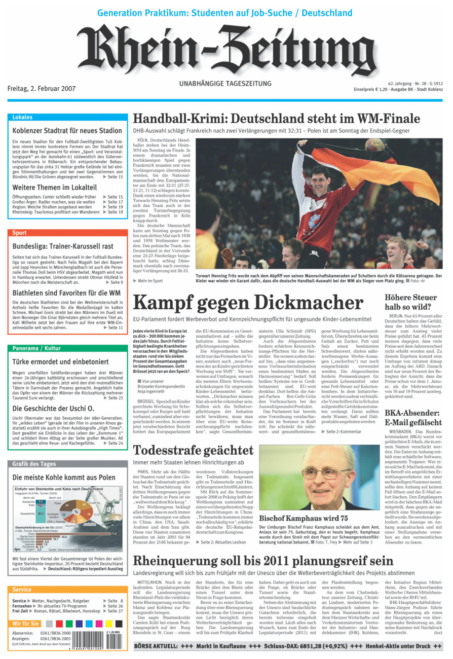 Rhein-Zeitung Koblenz & Region vom Freitag, 02.02.2007