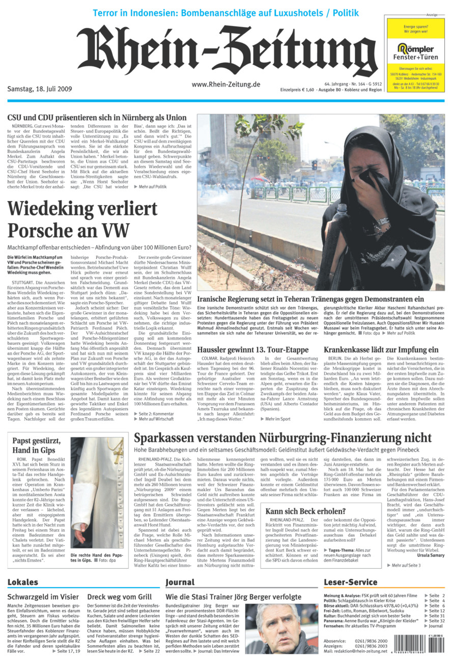 Rhein-Zeitung Koblenz & Region vom Samstag, 18.07.2009