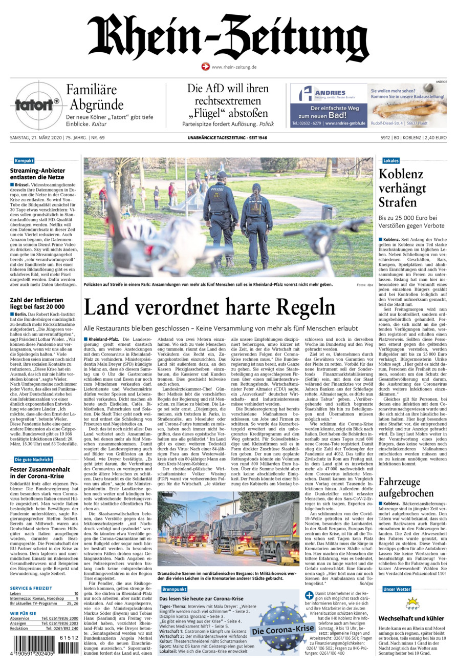 Rhein-Zeitung Koblenz & Region vom Samstag, 21.03.2020
