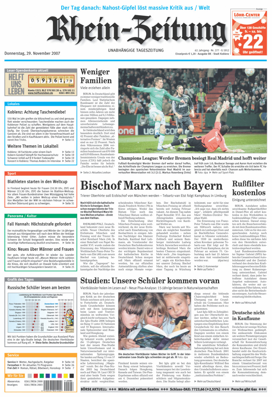Rhein-Zeitung Koblenz & Region vom Donnerstag, 29.11.2007