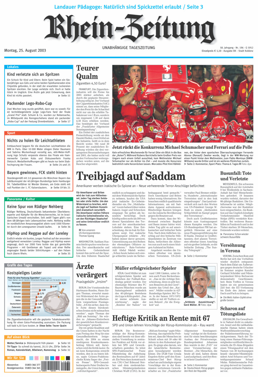 Rhein-Zeitung Koblenz & Region vom Montag, 25.08.2003